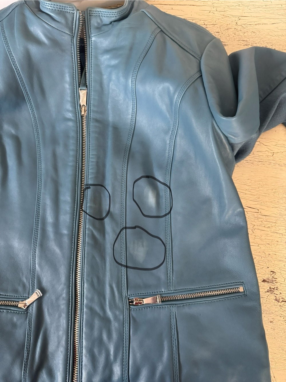 Neiman Marcus Exclusive Women's Blue Leather Zip-Front Jacket - Picture 14 of 14